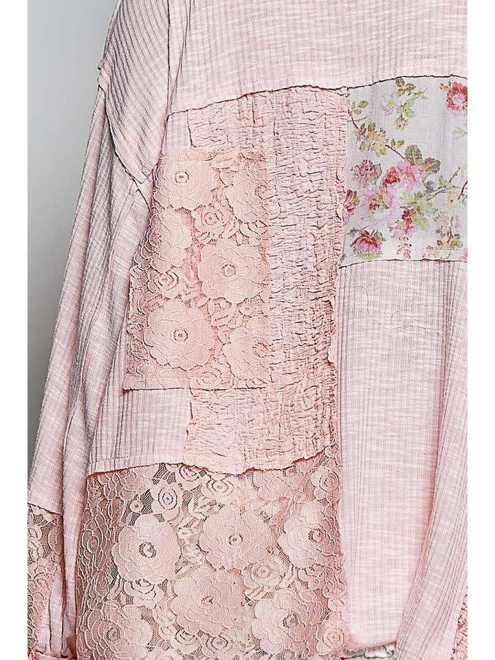 Long Sleeve Floral Printed Rib Knit Top