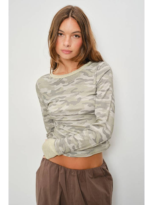 Pretty Garbage Cameron Grey Washed Camo Long Sleeve