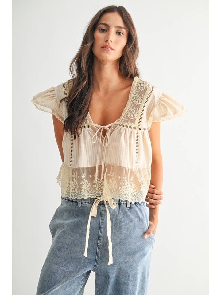 Camellia Lace Trimmed Blouse