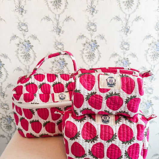 Sassy Strawberry Quilted Cosmetic Bags - Set of 3