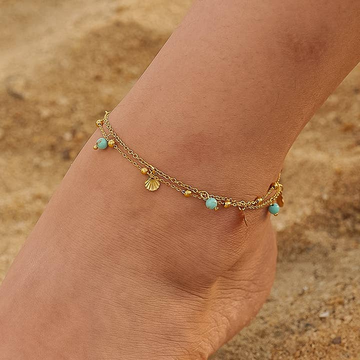 Beaded Shell Charm Anklet