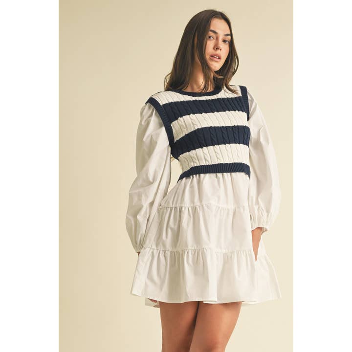 Endless Blu Long Sleeve Sweater Vest Dress