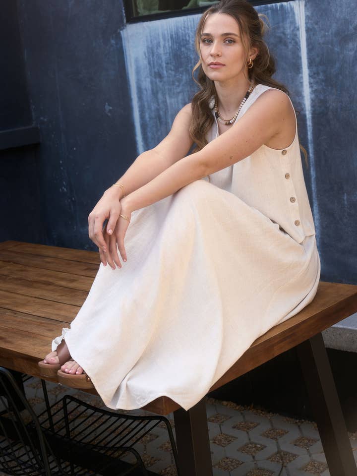 Blu Pepper Side Button Linen Top