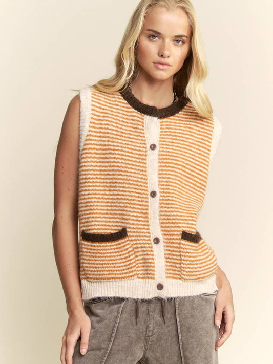 Davi & Dani Fuzzy Knit Button Up Sweater Vest