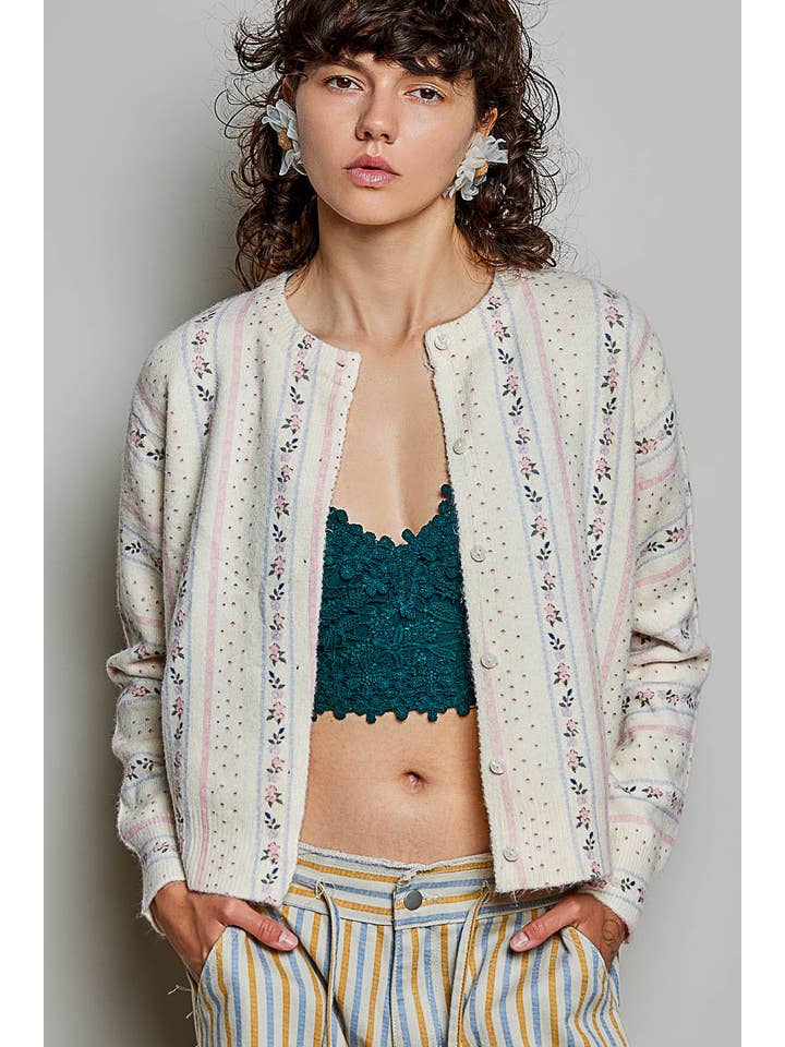 POL Vintage Floral Pullover Cardigan