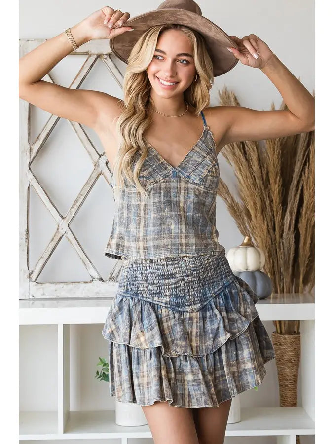 Oli & Hali Washed Plaid Set