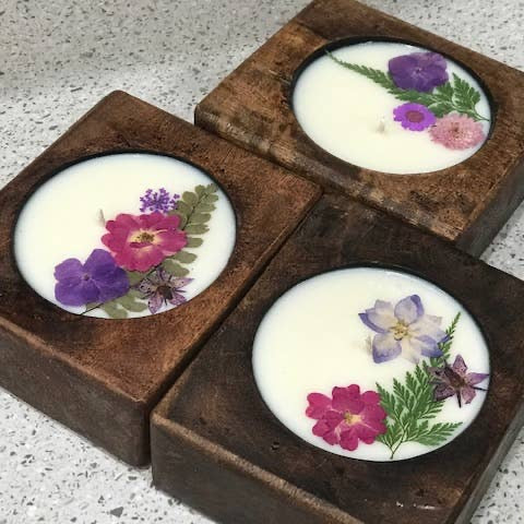 Lavender Scent Soy Candle In Wood Cheese Mold