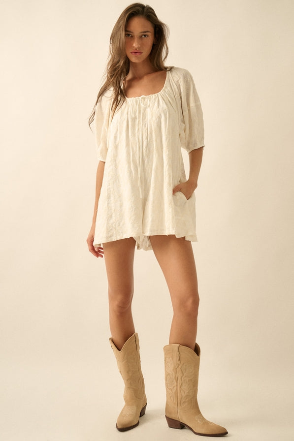 Promesa Floral Embroidered Babydoll Romper