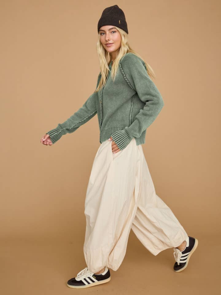 Washed Button Front Knit Cardigan