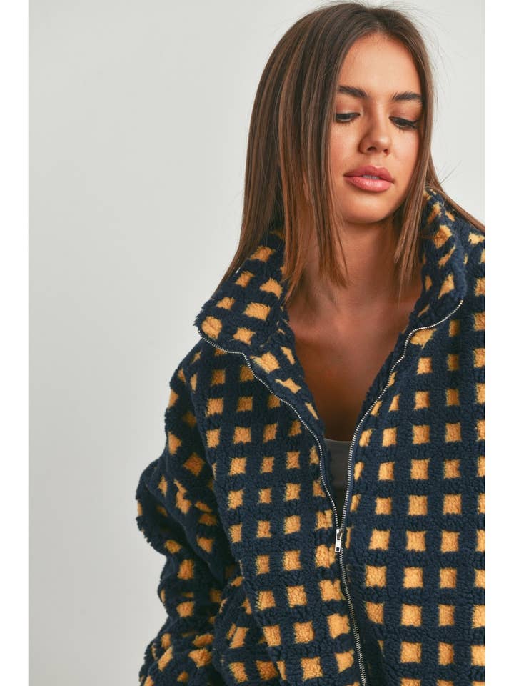 Buttermelon Checkered Sherpa Jacket
