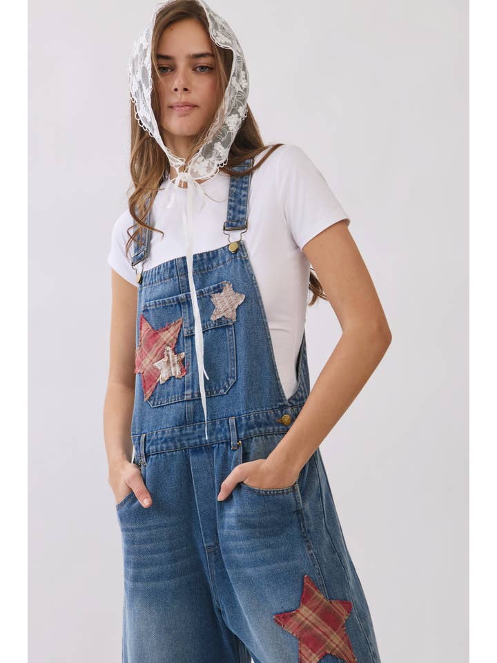 Oddi Star Patch Barrel Leg Overalls
