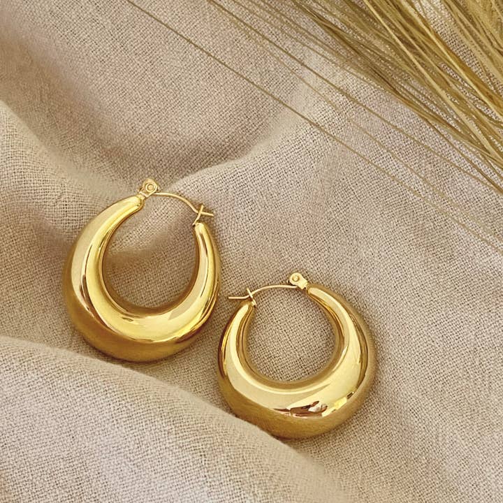 Thick Oval Gold Hoops