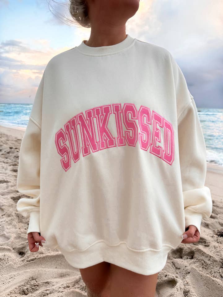 Sunkissed Coconut Varsity Embroidered Sweatshirt