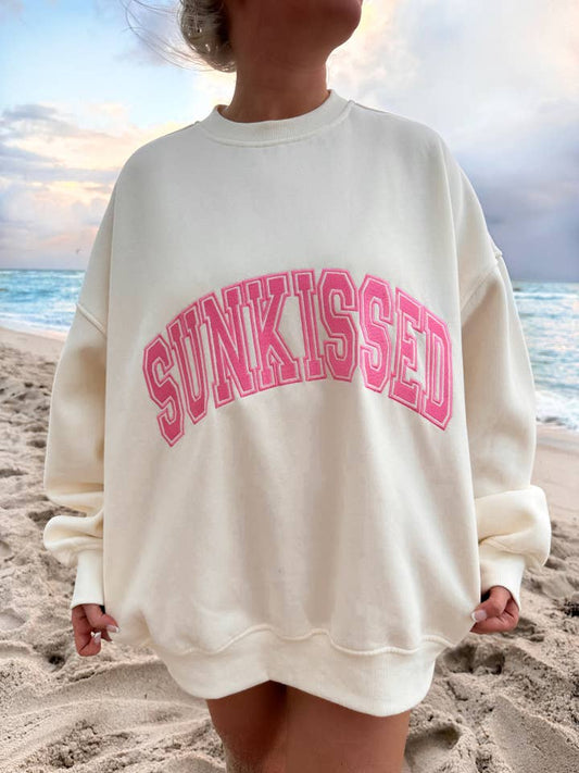 Sunkissed Coconut Varsity Embroidered Sweatshirt