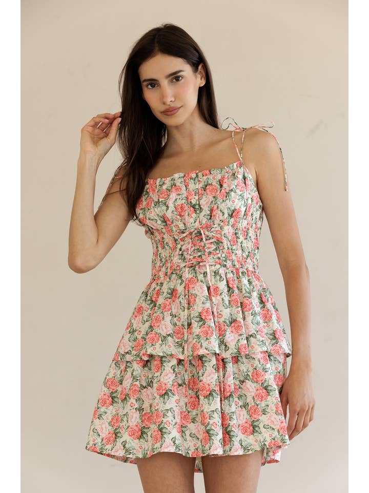 Storia Floral Smocked Mini Dress