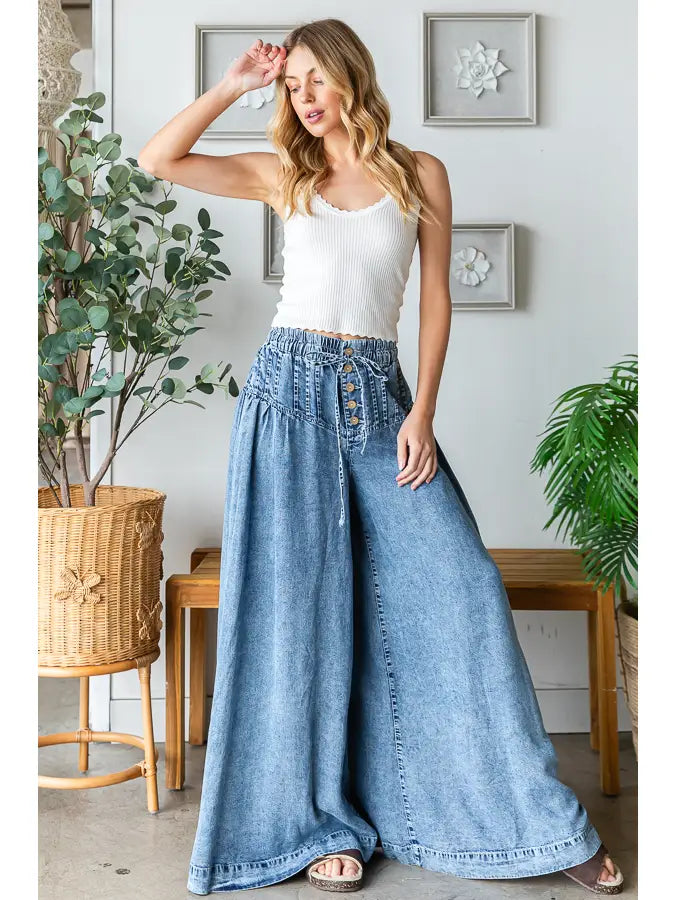 Oli & Hali Washed Pintuck Wide Leg Pants