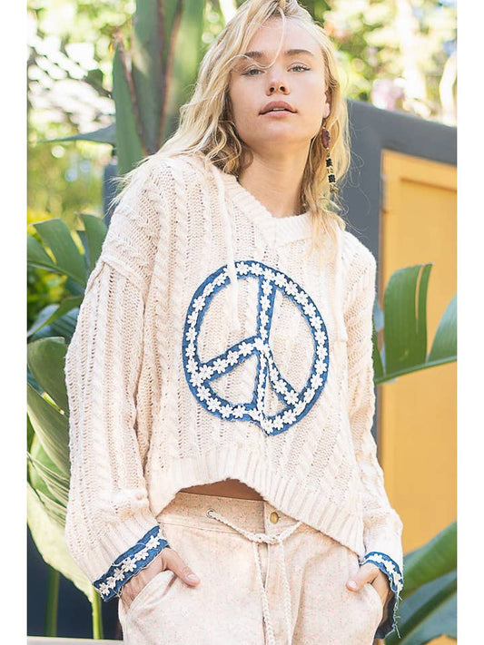 POL Peace Patch Trim Sweater