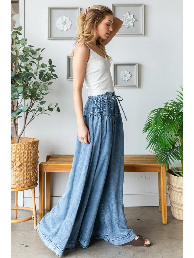 Oli & Hali Washed Pintuck Wide Leg Pants