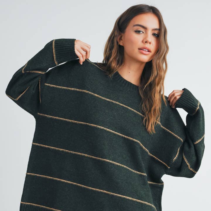 Buttermelon Striped Drop Shoulder Sweater