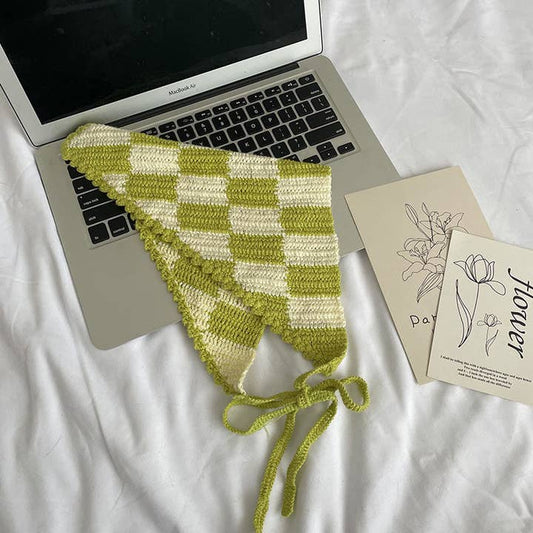 Handmade Green Plaid Crochet Headband