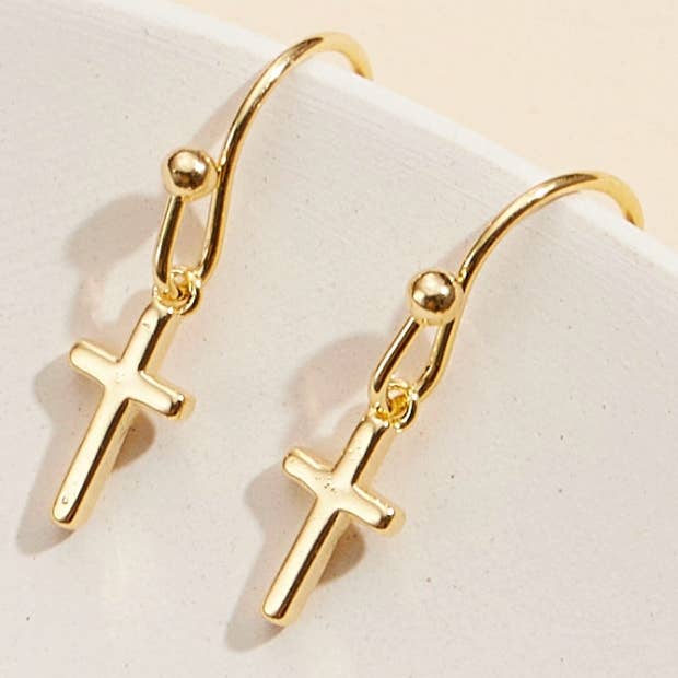 Gold Dip Dangling Cross Earrings