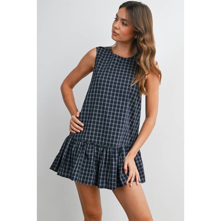 Plaid Button Back Peplum Mini Dress