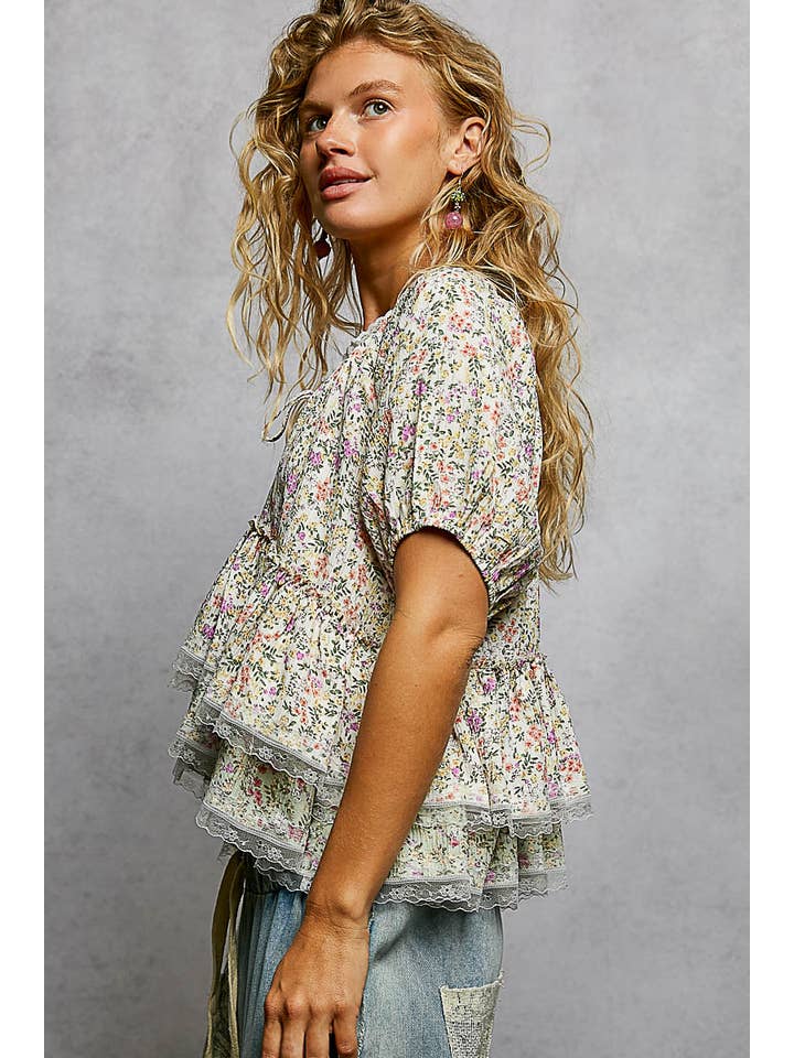 POL Floral Balloon Sleeve Woven Top
