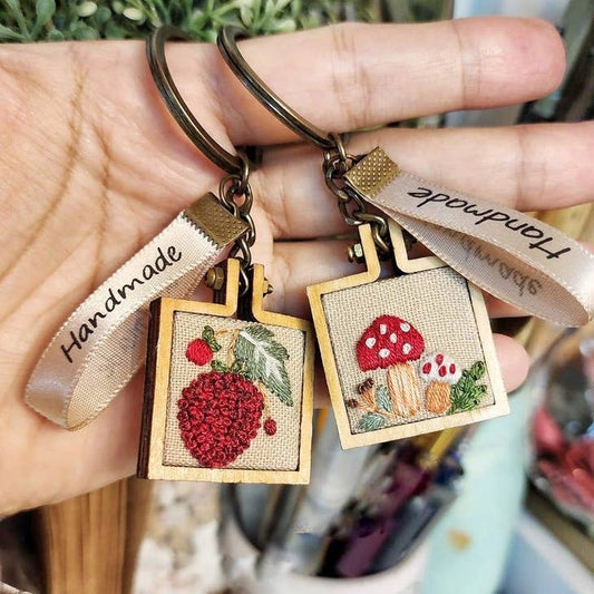 Quince Fables Embroidered Handmade Vintage Keychain