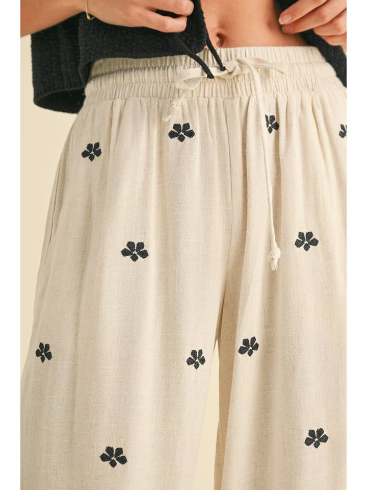 Miou Muse Embroidery Detail Linen Pants