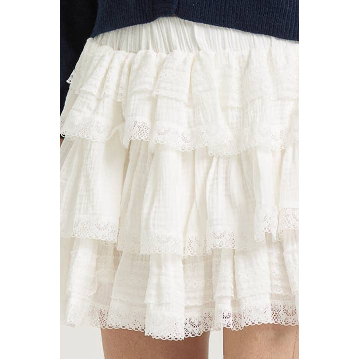 Rosie Posie White Tiered Mini Skirt