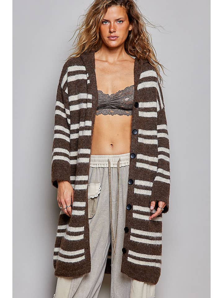 POL Striped Longline Cardigan