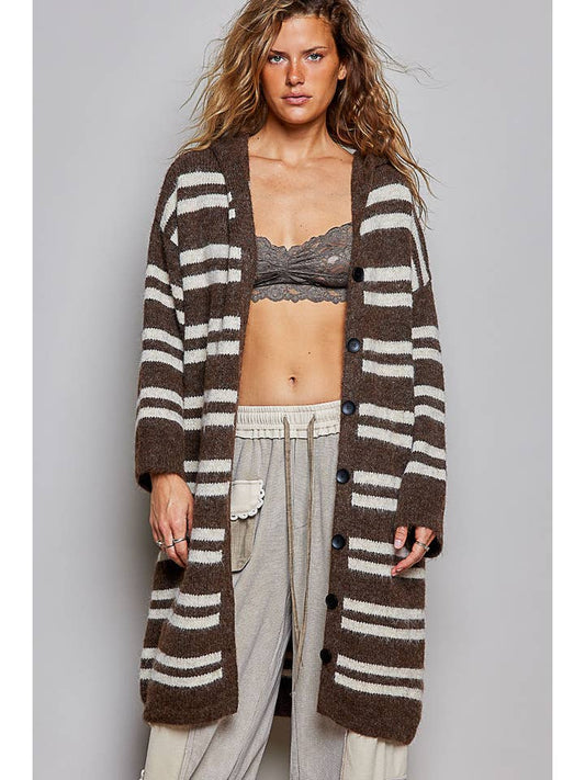 POL Striped Longline Cardigan