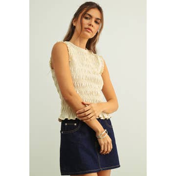 Miou Muse Sleeveless Smocked Top