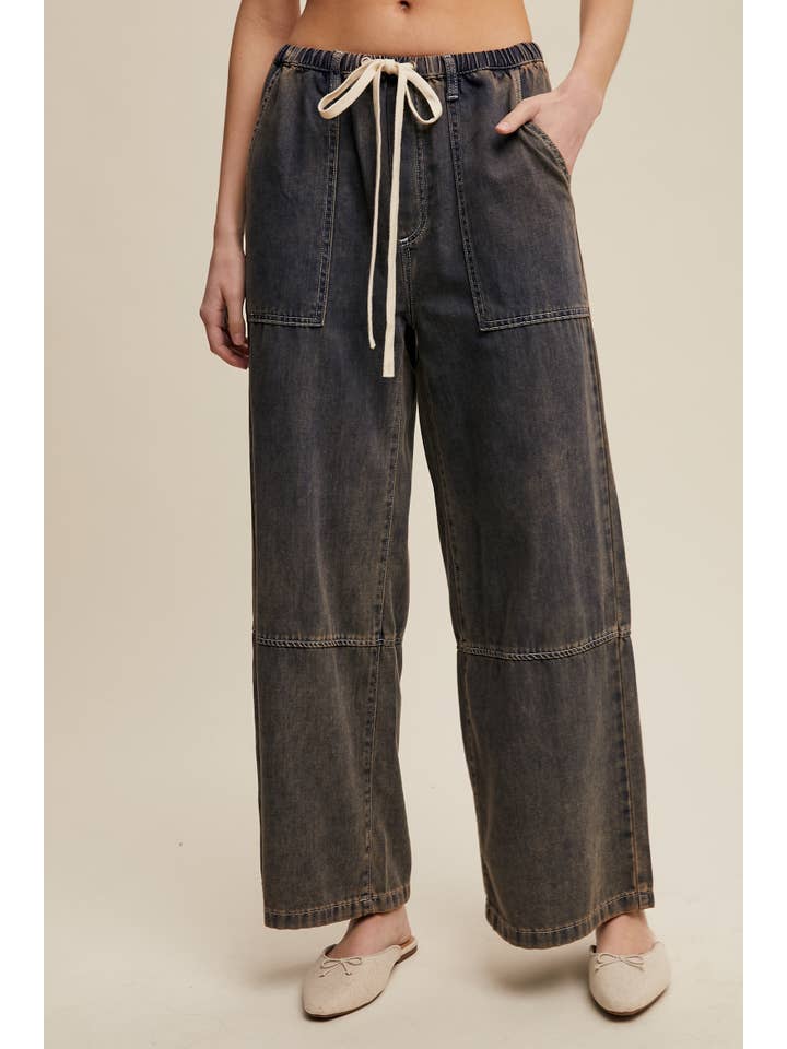 Listicle Wide Leg Denim Drawstring Pants