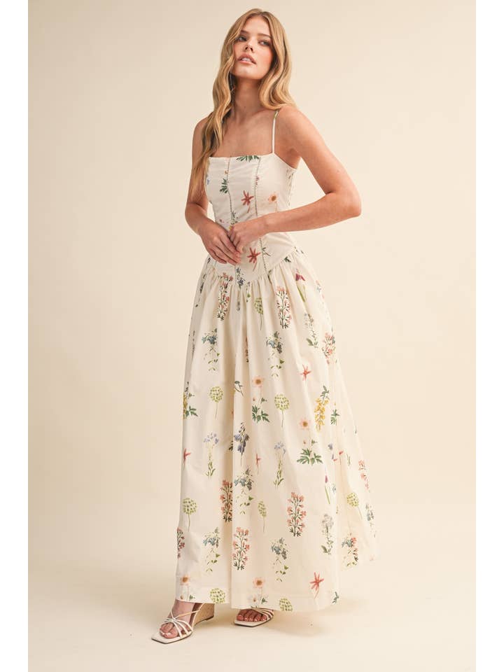 Floral Printed Drop Waist Maxi Dress