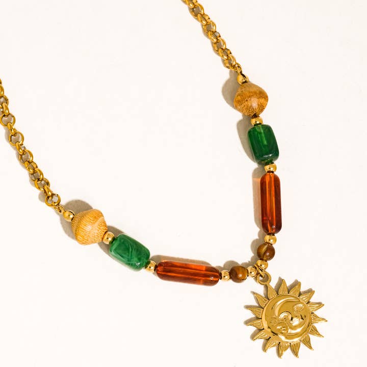 Beaded Sun Pendant Necklace