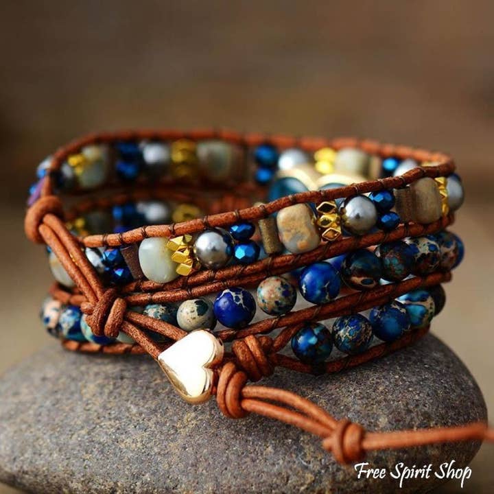 Free Spirit Blue Apatite Heart Wrap Bracelet