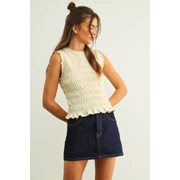 Miou Muse Sleeveless Smocked Top