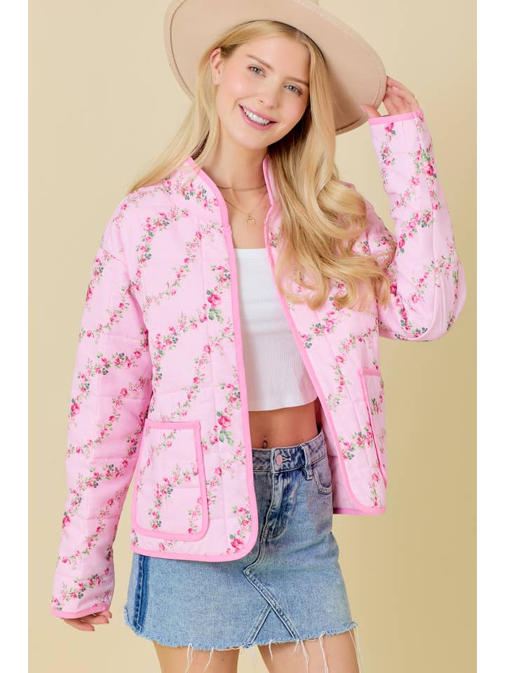 Main Strip Floral Print Quilted Jacket