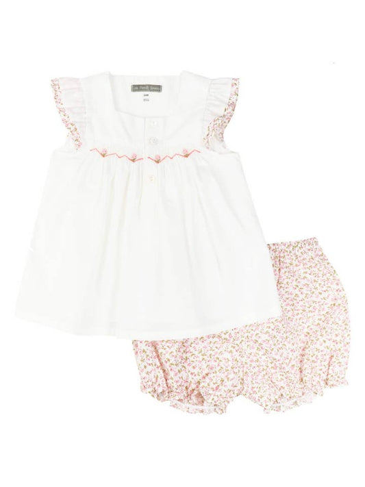 White Floral Smocked Top & Bloomers