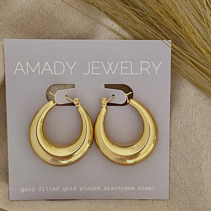 Thick Oval Gold Hoops