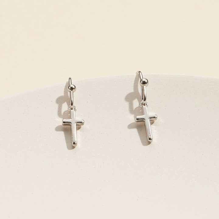 Gold Dip Dangling Cross Earrings