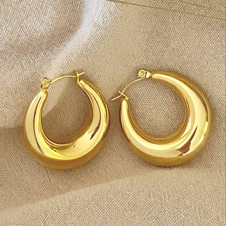 Thick Oval Gold Hoops