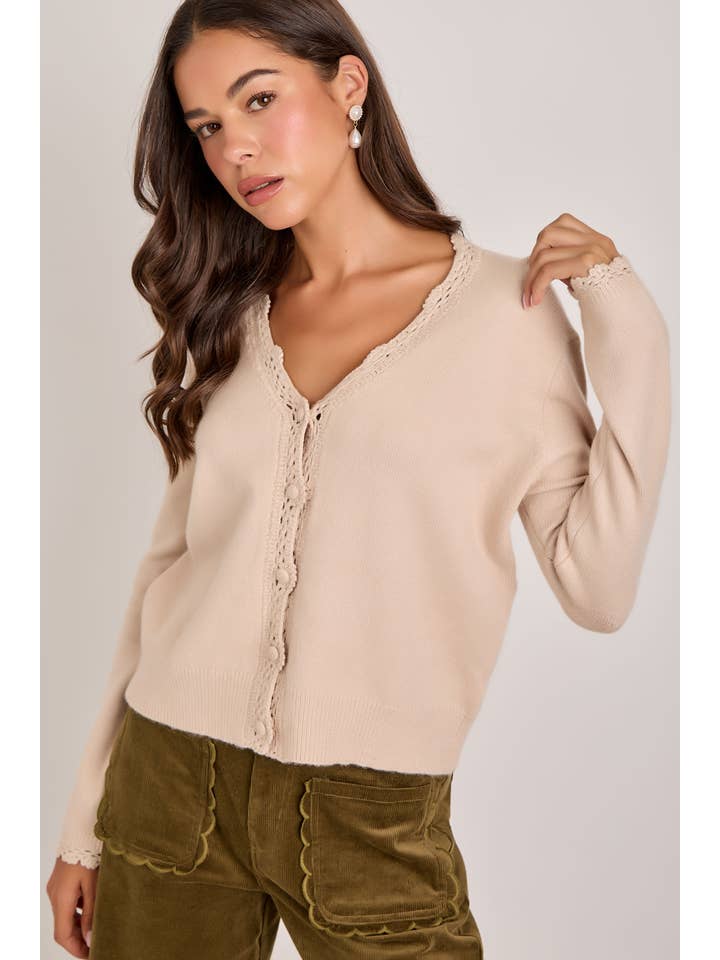 BON Lace Trim Button Front Cardigan