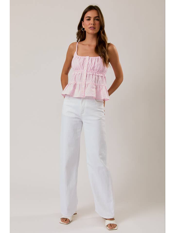Le Lis Gingham Babydoll Top