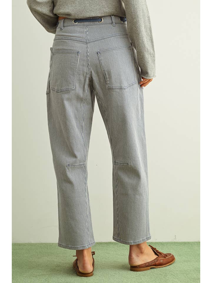 Striped Washed Barrel Pants