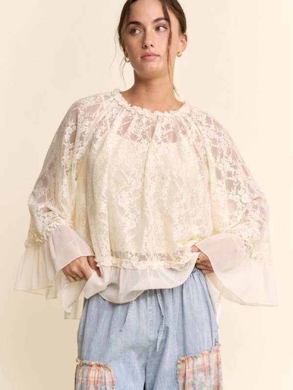 Davi & Dani Sheer Bell Sleeve Blouse