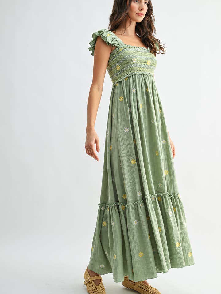 Camellia Floral Embroidered Maxi Dress