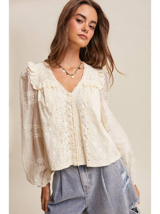 Listicle Delicate Lace Embroidered Blouse