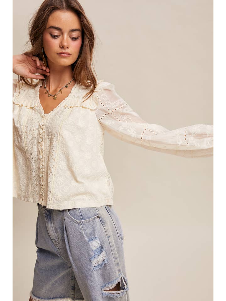 Listicle Delicate Lace Embroidered Blouse